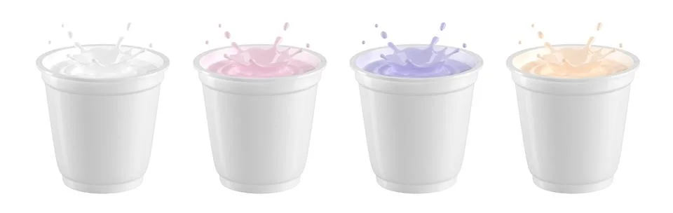 Splash of yogurt in plastic packaging 3D render Stock Illustration