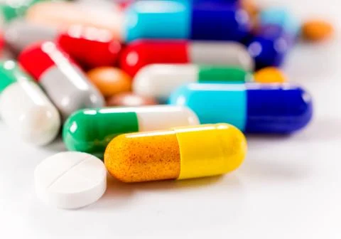 Splashed pills Foto stock