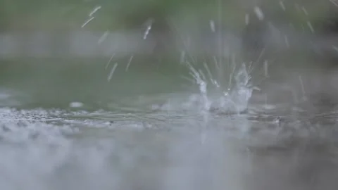 Splashes and drops of rain in puddles Stock Footage 238002620