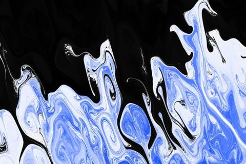 Splashes and waves of bright colors on a black background. Digital ink ripple Stock Illustration