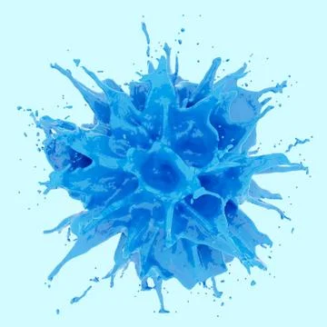 Splashes of blue paint on a light blue background. 3D rendering 스톡 일러스트