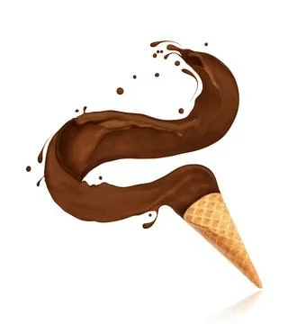 Splashes of chocolate ice cream splashed out of a waffle cup Stock Photos