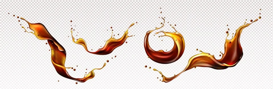 Splashes of cola, coffee, rum or whiskey drinks Illustrazione stock