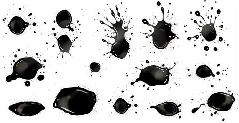 Splashes, drops, a set of black blots. Set of raster icons of liquid elements - Stock Photos