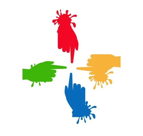 Splashes four hands pointing finger Stock Illustration
