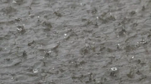 Splashes of heavy rainwater falling on the concrete floor Stock Footage 291531111