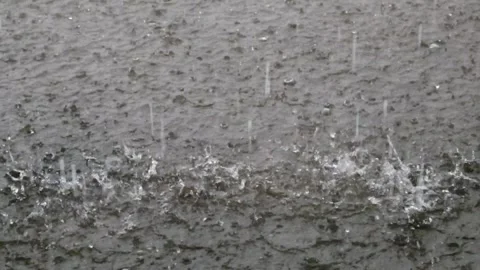 Splashes of heavy rainwater falling on the concrete floor Stock-Footage 291531361