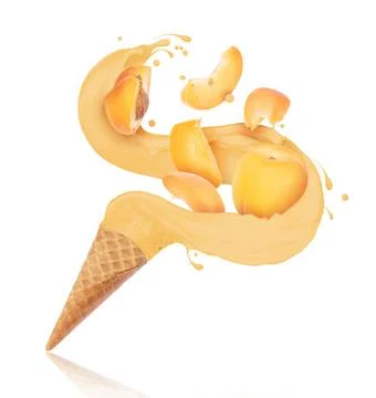 Splashes of ice cream with apricots splashed out of a waffle cup Stock Photos