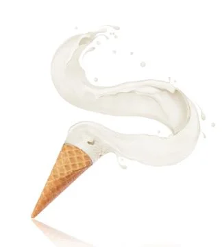 Splashes of ice cream splashed out of a waffle cup Stock Photos