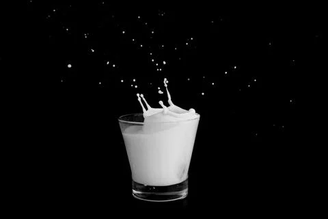 Splashes of milk on a black background Stock Photos
