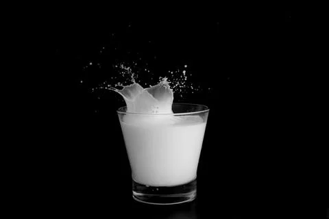 Splashes of milk on a black background Stock Photos