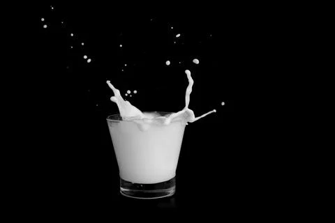 Splashes of milk on a black background Stock Photos