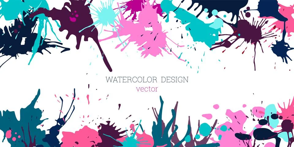 Splashes of paint. Blots. Creative bright watercolor background, banner, cove Stock Illustration