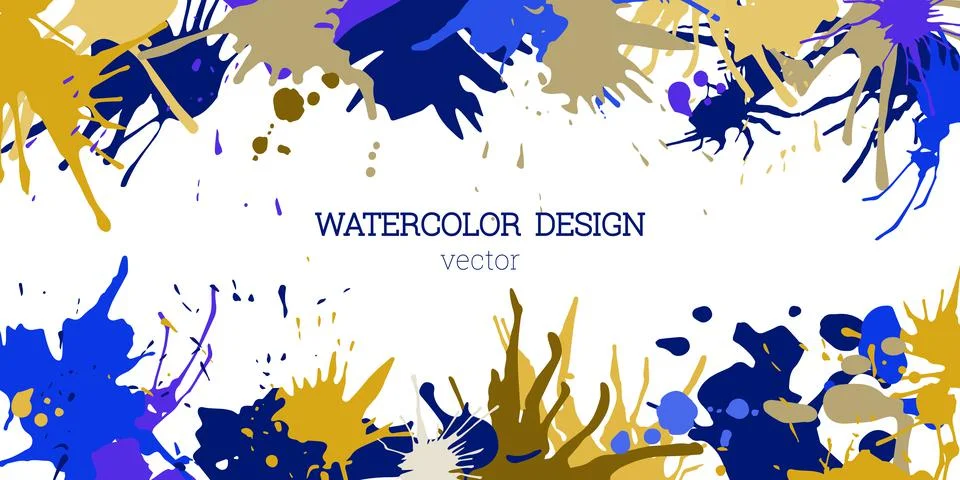 Splashes of paint. Blots. Creative bright watercolor background, banner, cove Stock Illustration