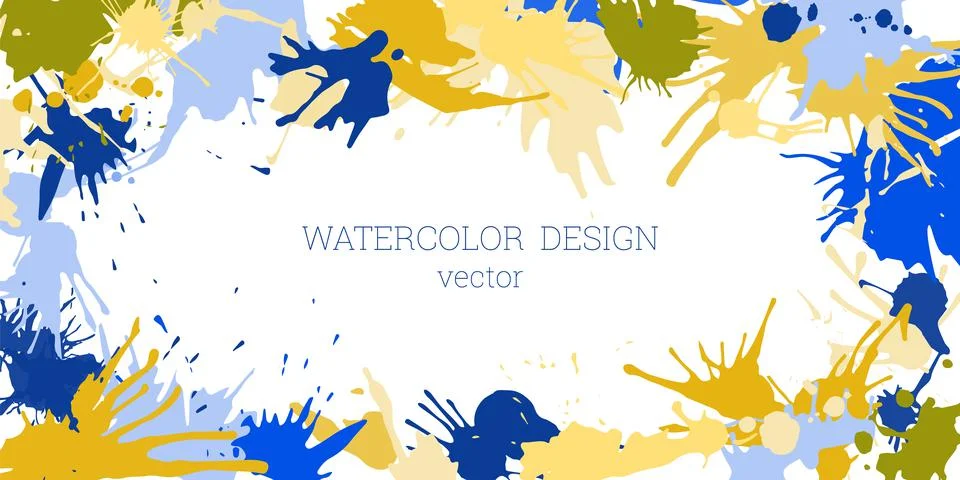 Splashes of paint. Blots. Creative bright watercolor background, banner, cove Illustrazione stock