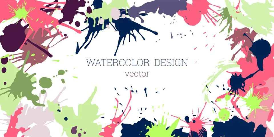 Splashes of paint. Blots. Creative bright watercolor background, banner, cove イラスト素材