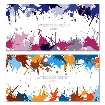 Splashes of paint. Blots. A set of two creative bright watercolor backgrounds Stock Illustration