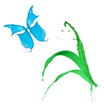 Splashes of paint. butterfly on grass. isolated on white. Stock Illustration