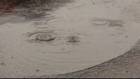 Splashes from the raindrops in the puddle Stock Footage 7728428