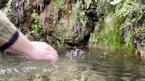 Splashes from the raindrops on water surface, crystal clear water source in the Stock Footage 311180330