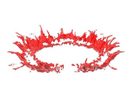 Splashes of red paint from a circle on a white background. 3D rendering Stock Illustration