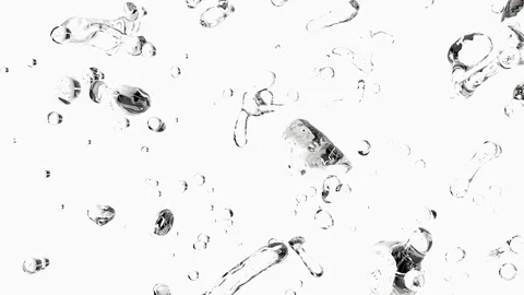 Splashes of Transparent Liquid on a White Background Stock Footage 303142822