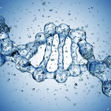 Splashes of water shaped of a DNA molecule. 3d render Illustrazione stock