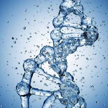 Splashes of water shaped of a DNA molecule. 3d render Illustrazione stock