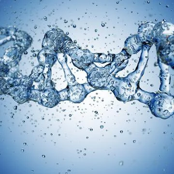 Splashes of water shaped of a DNA molecule. 3d render Illustrazione stock