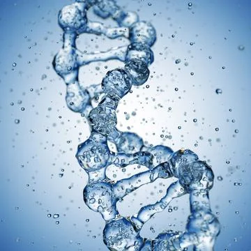 Splashes of water shaped of a DNA molecule. 3d render Illustrazione stock