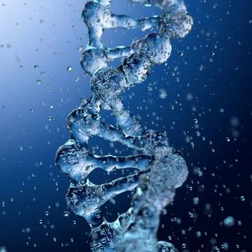 Splashes of water shaped of a DNA molecule. 3d render Illustrazione stock