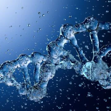 Splashes of water shaped of a DNA molecule. 3d render Stock Illustration
