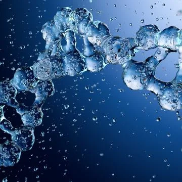 Splashes of water shaped of a DNA molecule. 3d render Stock Photos