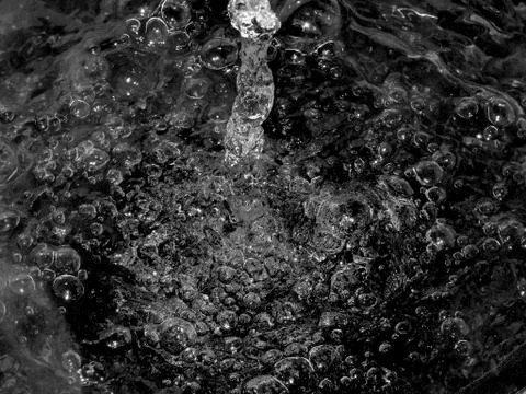 Splashes of water with a splash on a black and white image Stock Photos