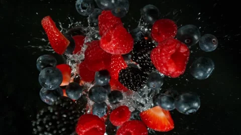 Splashing Fresh Berries Stock Footage 276159492