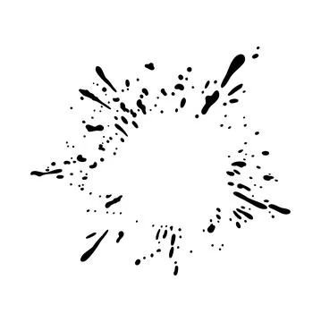 Splashing ink drop frame. Splattering stains isolated in white background Stock Illustration