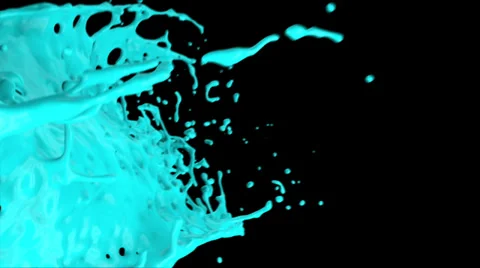 Splashing light blue paint in slow motion, isolated on black (FULL HD) Stockbeeldmateriaal 36587265