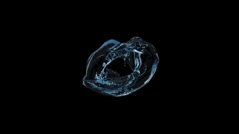 Splashing ring of light blue water forms ball - on black, + alpha (FULL HD) Video stock 82077405