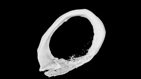 Splashing ring of white paint forms ball - isolated on black, + alpha (FULL HD) Video stock 83197451