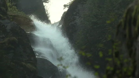Splashing Waterfall Down Mountain Stock Footage 726730