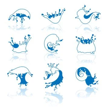 Splashing Waves and Water with reflection Stock Illustration