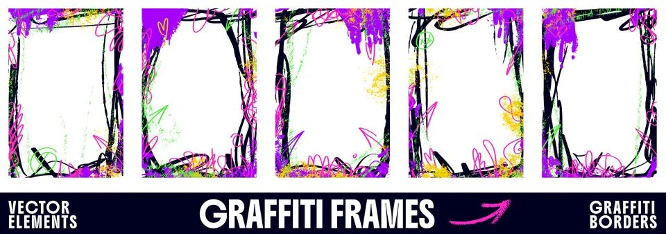 Splashy graffiti frame set with painted borders and bold collage edges. Green Stock-Illustration