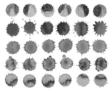 Splats splashes and blobs of black ink. Stock Illustration