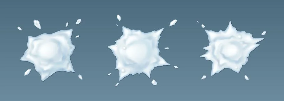 Splatted snowballs with drops realistic vector icons set Stock Illustration