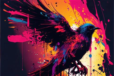 Splattered Paint Phoenix Bird イラスト素材