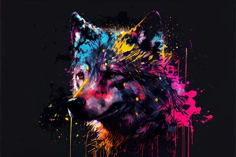 Splattered Paint Rainbow Wolf Stock Illustration