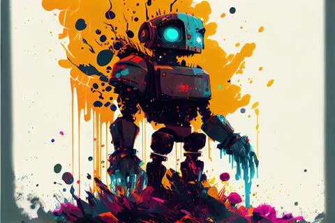 Splattered Paint Robot Stock Illustration