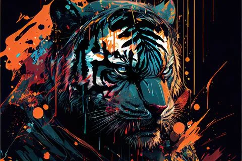 Splattered Paint tiger Head イラスト素材