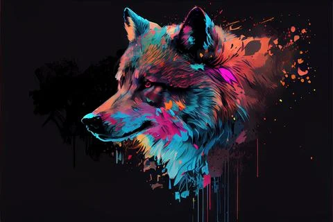 Splattered Paint Wolf Stock Illustration
