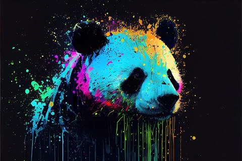 Splattered Painted Panda Stock Illustration